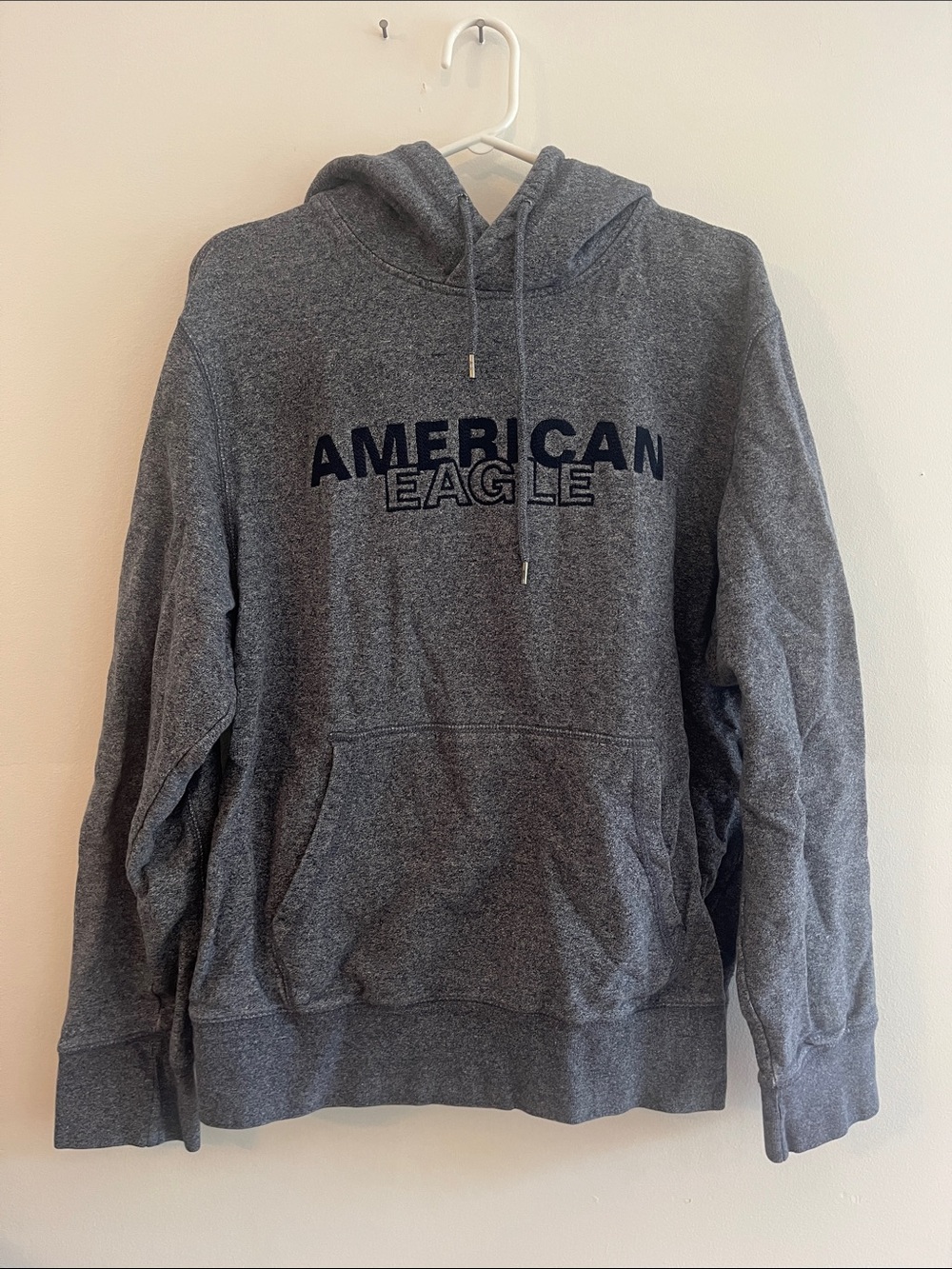 American Eagle Outfitters Dark Gray Hoodie with Navy Logo